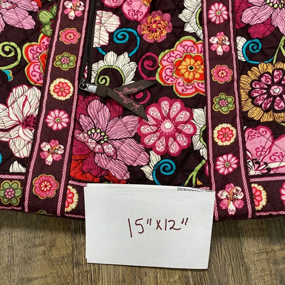 Vera Bradley Quilted Floral Pink/Brown Drawstring Backpack Bag Travel Pouch Sack